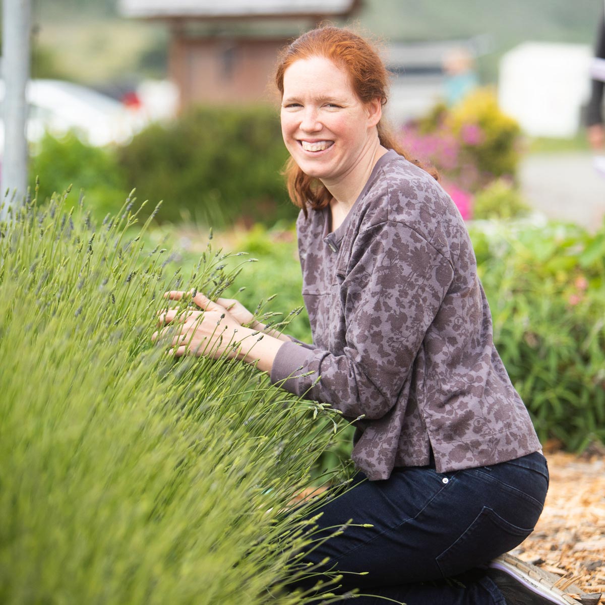 Big Wave Farm member with lavender plants